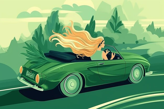 Illustration d'une jolie femme conduisant une voiture