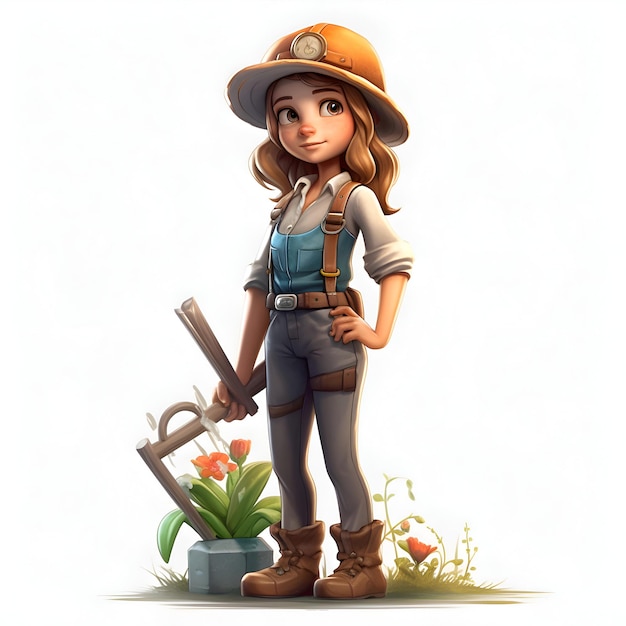 Illustration d'une jolie fille de dessin animé portant un chapeau et des bottes de safari