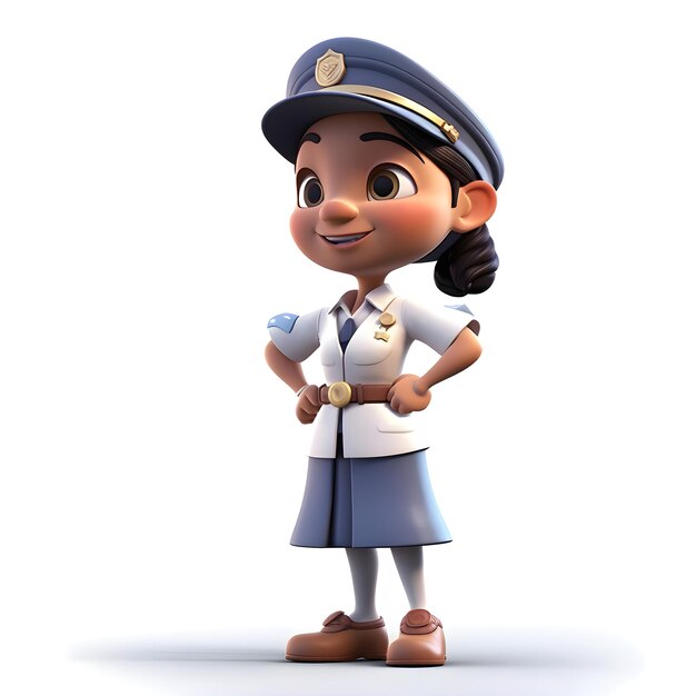 Illustration d'une jolie fille de police avec la main sur hiprendering