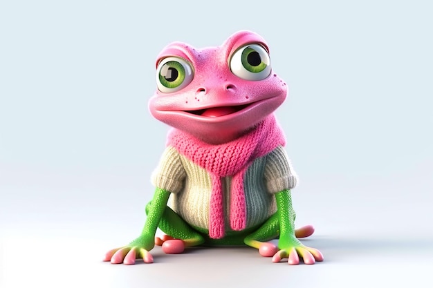 Photo illustration d'une jolie grenouille drôle dans un pull rose isolé sur fond blanc generative ai