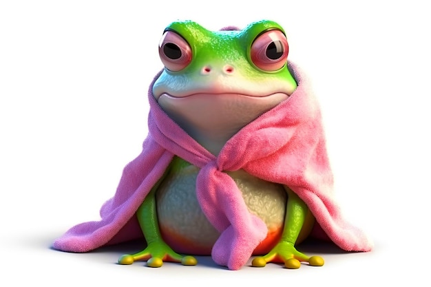 Photo illustration d'une jolie grenouille drôle dans une robe rose isolée sur fond blanc generative ai