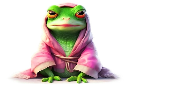 Illustration d'une jolie grenouille drôle dans une robe rose isolée sur fond blanc Image horizontale panoramique AI générative avec un espace pour votre texte