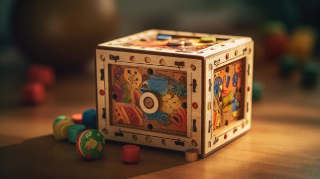 Illustration de jouets de boîte en bois colorés