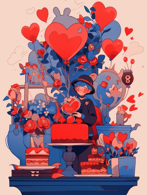 Photo illustration jour de la saint-valentin en bleu