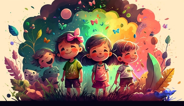 Illustration de la journée des enfants colorée AIGenerative AI