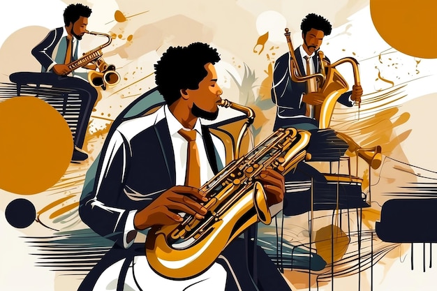 Photo illustration de la journée internationale du jazz dessinée à la main