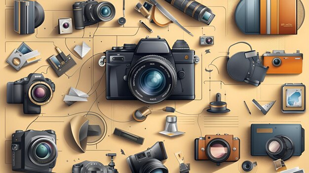 illustration de la journée mondiale du photographe avec des icônes graphiques de la technologie fond de bannière WEB3