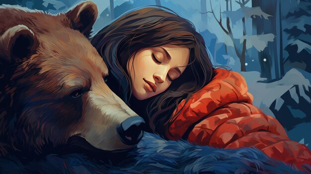 Illustration de la journée mondiale du sommeil avec une femme endormie et un ours endormi