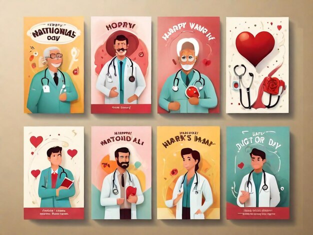 Illustration de la journée nationale des médecins Flat Journée internationale des infirmières Collection de messages Instagram Flat Collection de cartes de la journée internationale des médecins