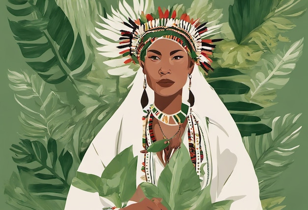 Illustration de la Journée des peuples autochtones sur fond de feuilles vertes photo de haute qualité