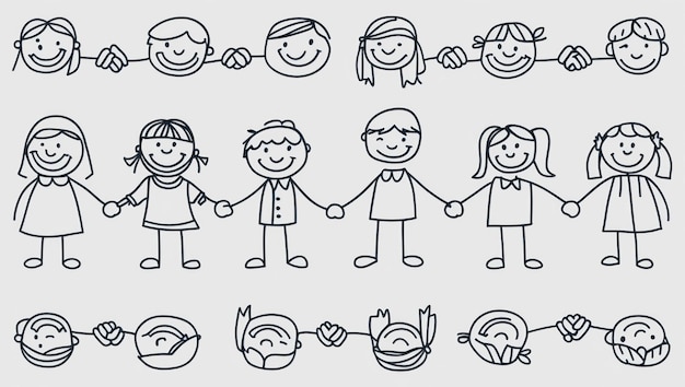 Une illustration joyeuse d'enfants se tenant par la main dans le monde entier