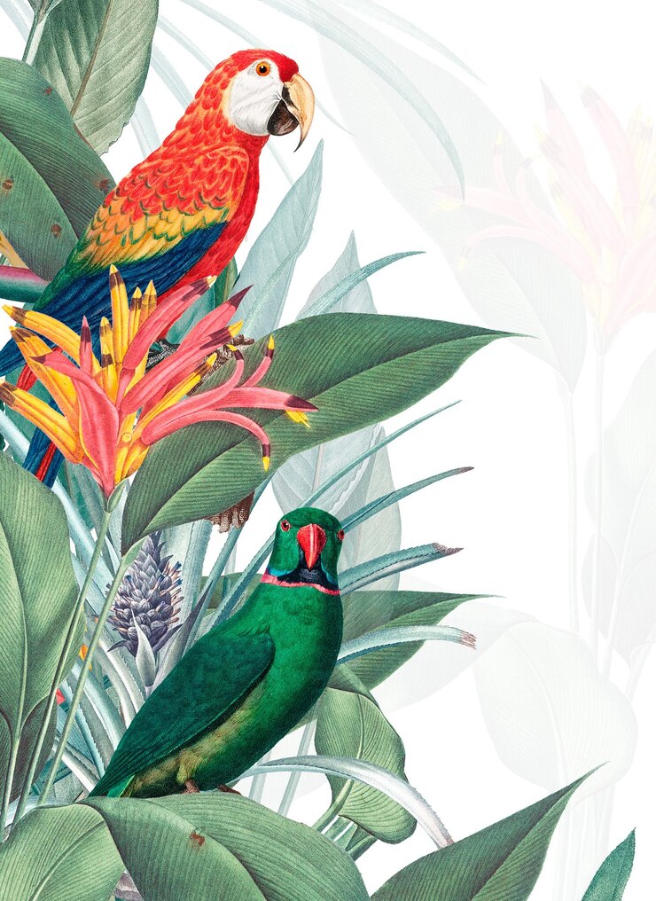 Photo illustration de la jungle en png transparente à la bordure du perroquet