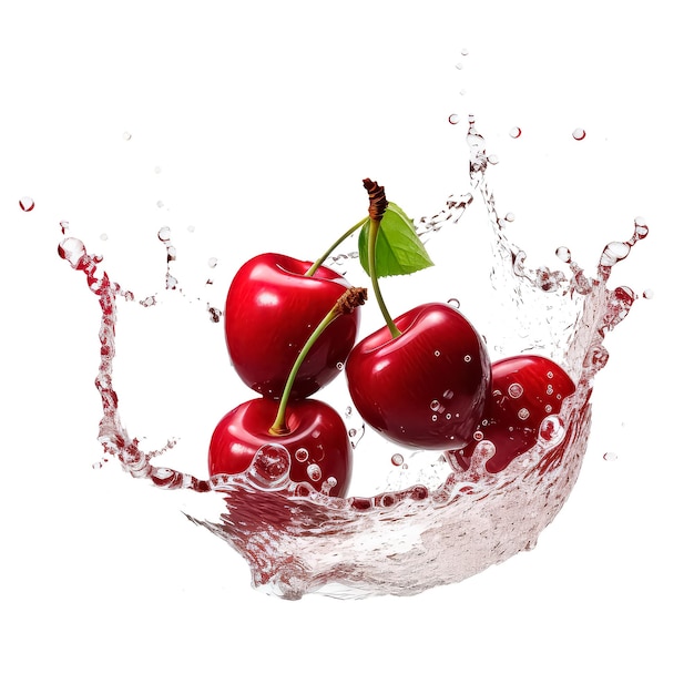 Illustration de jus de cerises juteuses fraîches éclaboussant isolé sur fond blanc