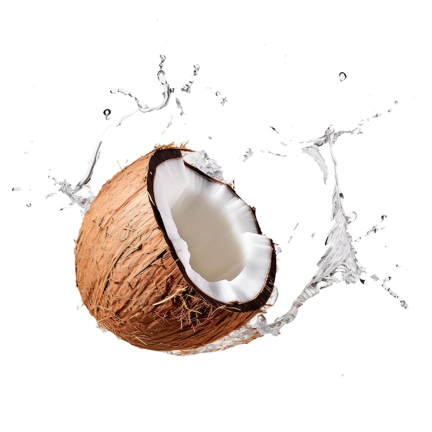 Illustration de jus de noix de coco juteux frais éclaboussant isolé sur fond blanc