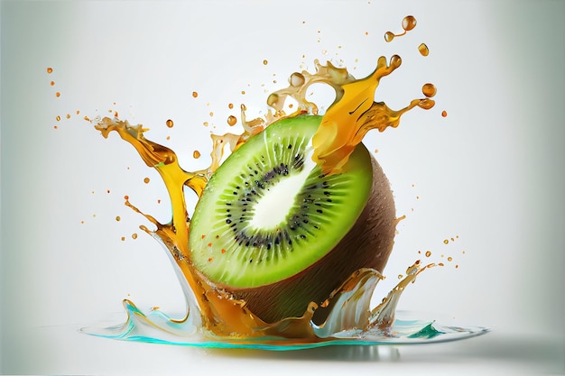 Illustration de kiwis frais avec des éclaboussures d'eau sur fond blanc