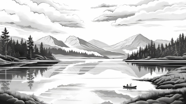 Illustration de Lake George en noir et blanc pour la conception de t-shirts