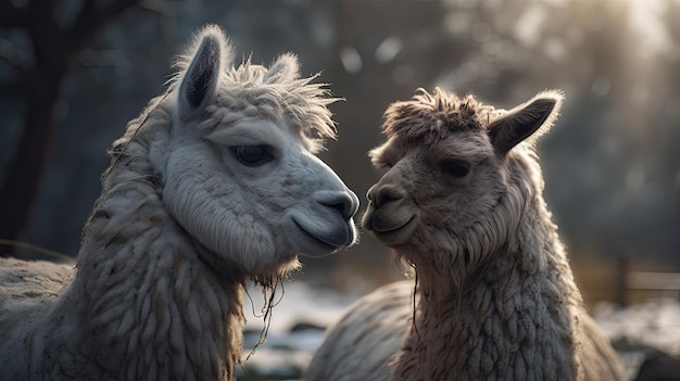 Illustration de lamas avec leurs troupeaux dans la faune de la forêt