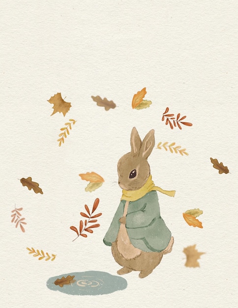 Illustration de lapin, carte de voeux avec lapin, carte d'automne, jour de thanksgiving, invitation