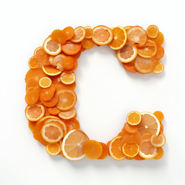 Photo illustration de la lettre c faite d'oranges vue de face très détaillée