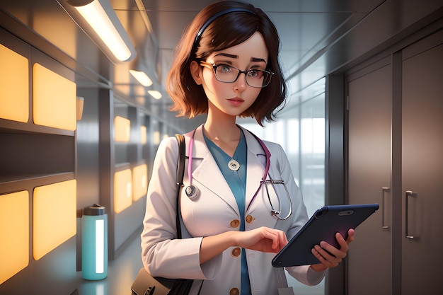 illustration en ligne médecin femme main tenant smartphone