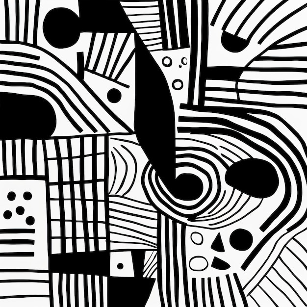 Photo illustration avec des lignes et des formes en gras en noir et blanc