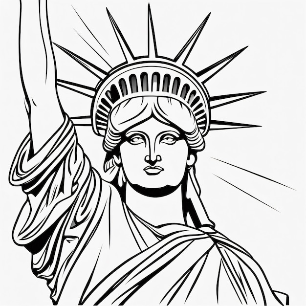 Illustration linéaire décorative noire de la Statue de la Liberté