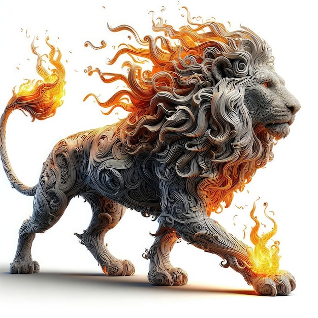 Illustration d'un lion couvert de flammes créée avec la technologie d'intelligence artificielle générative