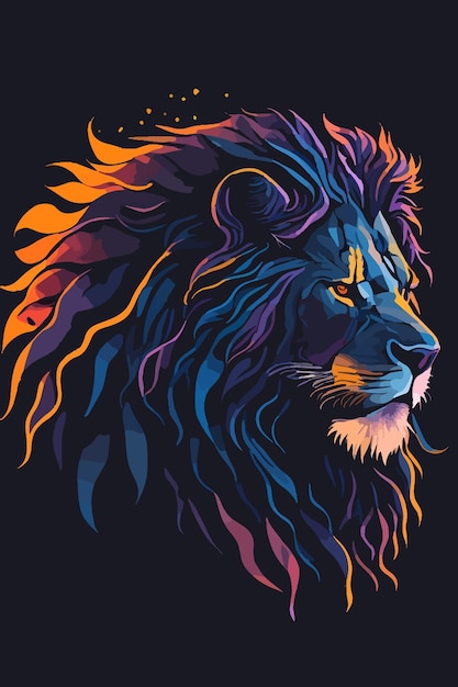 Une illustration d'un lion avec une crinière colorée