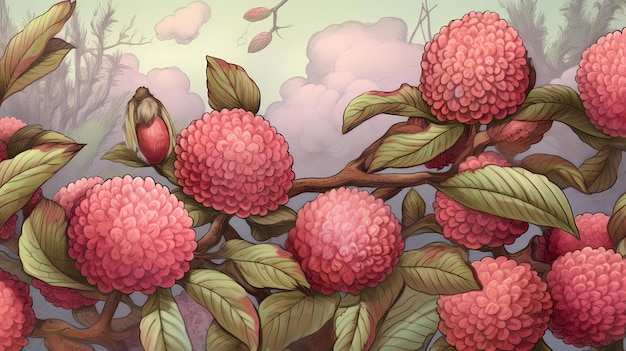 illustration de litchi aux fruits dessinés à la main