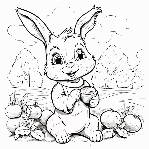 illustration de livre de coloriage de lapin vectoriel