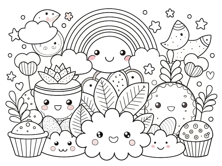Photo illustration de livre à colorier kawaii dessinée à la main générée par l'ia