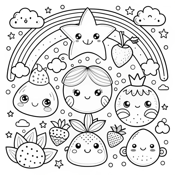 Photo illustration de livre à colorier kawaii dessinée à la main