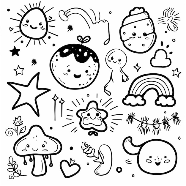 Illustration de livre à colorier kawaii dessinée à la main
