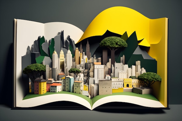 illustration un livre ouvert avec la ville