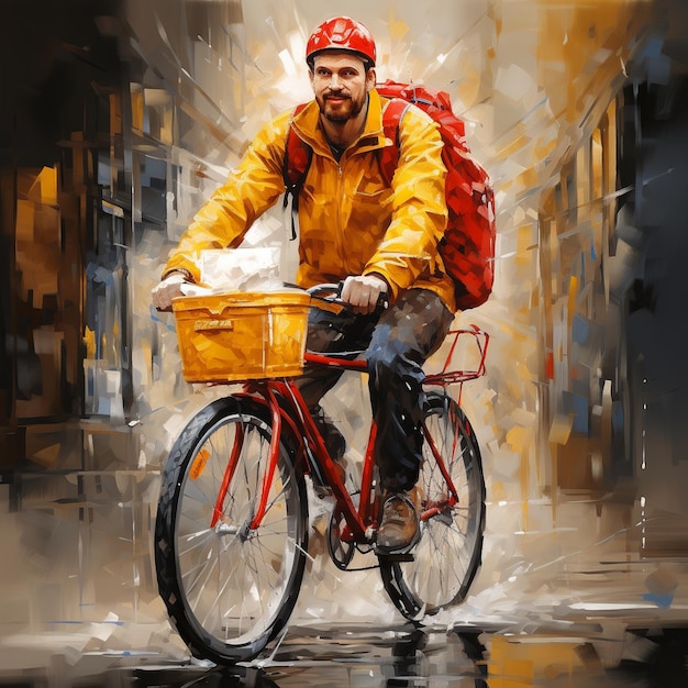 illustration d'un livreur express allant à la livraison avec son vélo
