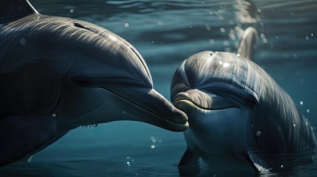 Photo illustration d'une lombe de dauphin dans la mer 3d réaliste