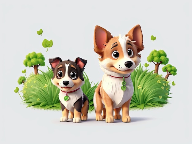 Une illustration ludique gratuite d'un adorable chien de dessin animé dans une IA générative verte vibrante