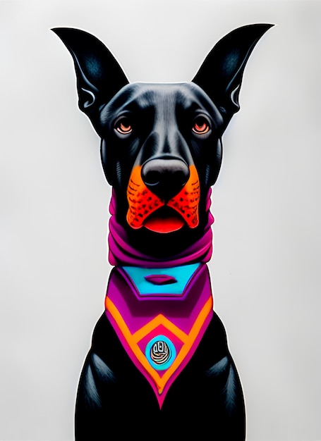 Illustration lumineuse d'un chien. Portrait de chien. dobermann