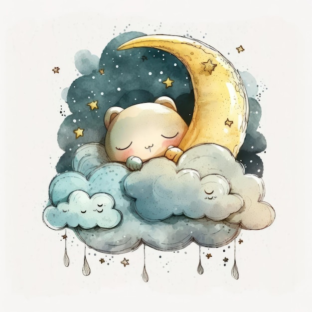 Photo illustration de lune aquarelle mignonne aixd générative