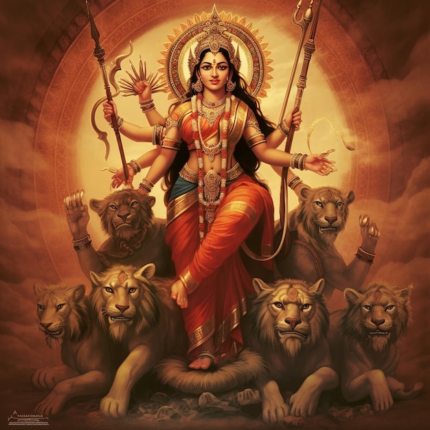 Photo illustration de maa durga joyeux navratri sherawali