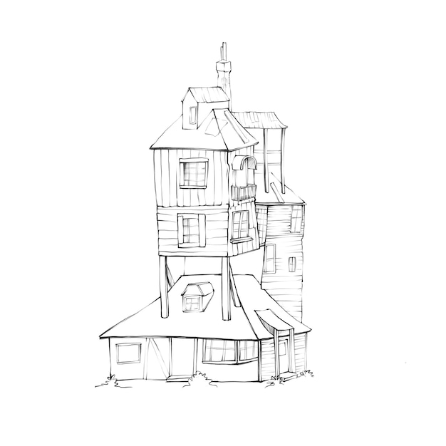 Illustration de la maison de l'assistant, croquis dessiné à la main, isolé sur blanc