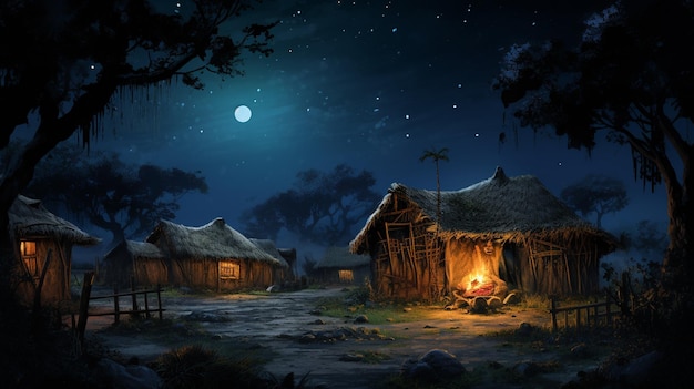 illustration d'une maison de campagne la nuit