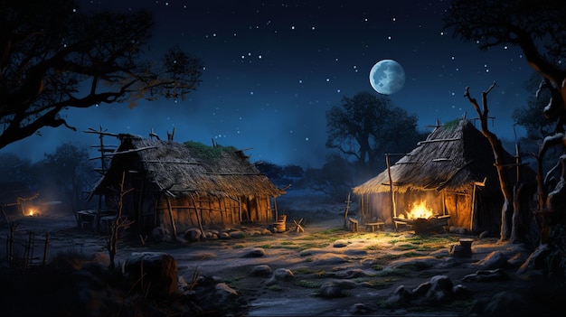 illustration d'une maison de campagne la nuit