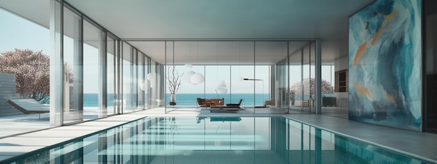 illustration d'une maison de design d'intérieur moderne avec piscine intérieure