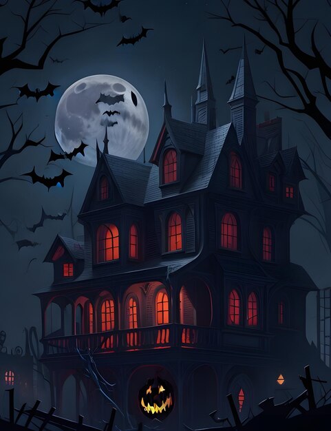 L'illustration de la maison d'Halloween Le papier peint de la maison de Halloween Ai généré