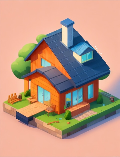 Photo illustration de maison intelligente isométrique de dessin animé