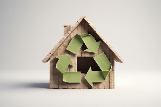 Illustration de maison avec symbole de recyclage concept de préservation de l'environnement fond blanc AI