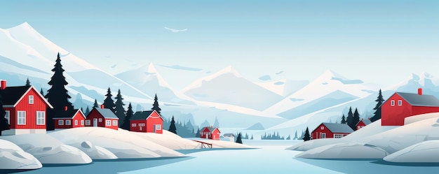 Illustration de maisons traditionnellement scandinaves avec une nature norvégienne typique Générative ai