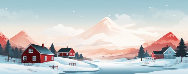 Illustration de maisons traditionnellement scandinaves avec une nature norvégienne typique Générative ai