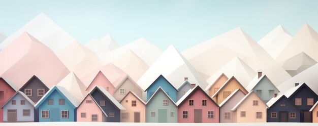 illustration de maisons de ville avec des montagnes maisons l'une à côté de l'autre dans une rangée générative ai